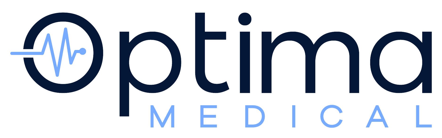 Optima Medical logo with heartbeat symbol and modern, professional font design.