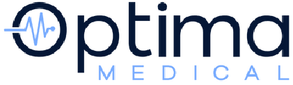 Optima Medical logo with heartbeat symbol and modern, professional font design.
