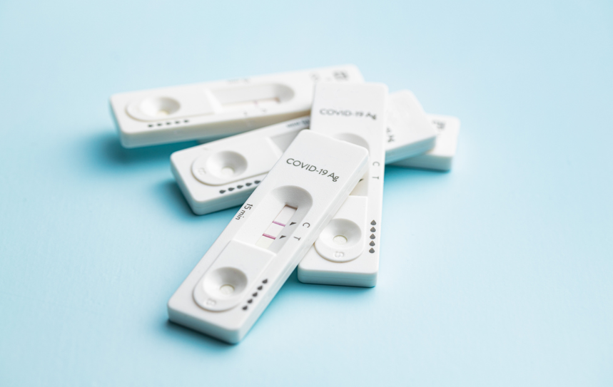 Positive COVID-19 rapid antigen test results during a clinical screening at Optima Medical.