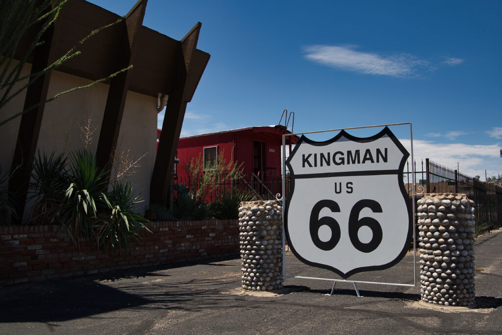US Route 66 sign in Kingman, AZ, highlighting the location of Optima Medical primary care services